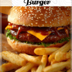 A spider burger with fries styled as a fun Halloween dinner idea for parties or family meals. 2